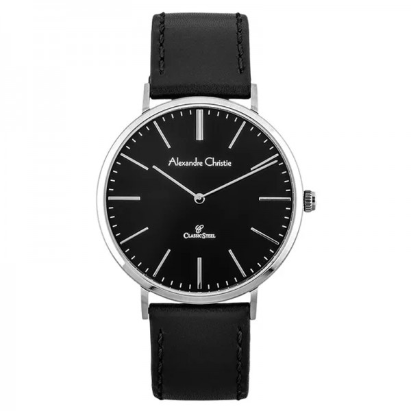 Alexandre Christie AC 8490 Silver Black Leather Man MHLSSBA